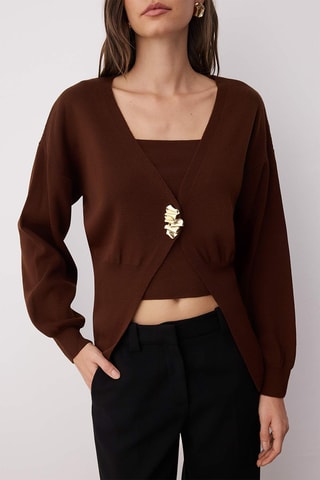 Casaco de malha regular e top regular - Castanho