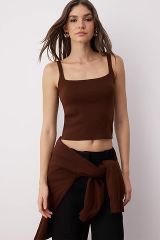 Casaco de malha regular e top regular - Castanho