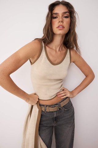 Camisola de alças e casaco de malha regular - Bege