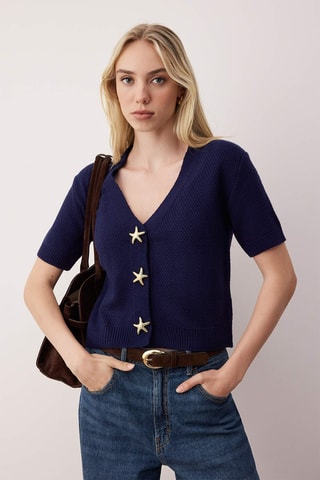 Casaco de malha regular - Azul-marinho