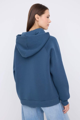 Sweat regular com capuz - Azul-petróleo