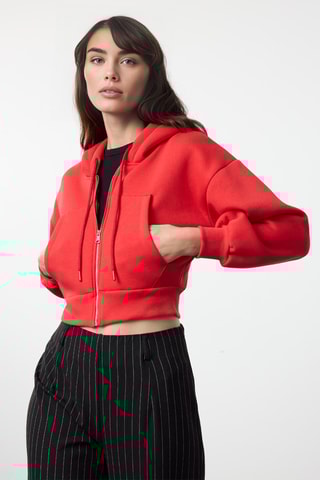 Sweat regular com capuz - Vermelho