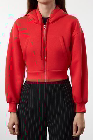 Sweat regular com capuz - Vermelho