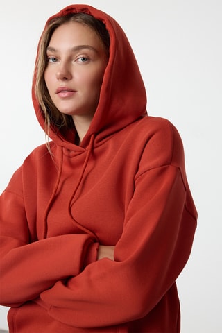 Sweat oversize com capuz - Vermelho-tijolo