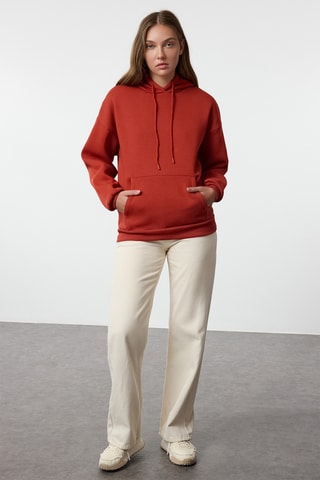 Sweat oversize com capuz - Vermelho-tijolo