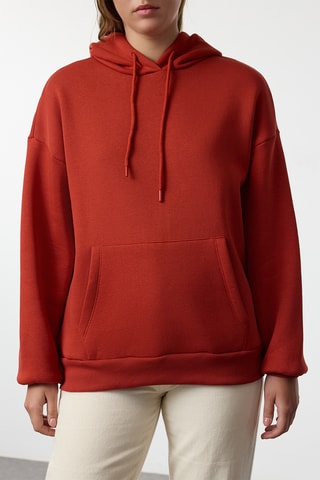 Sweat oversize com capuz - Vermelho-tijolo
