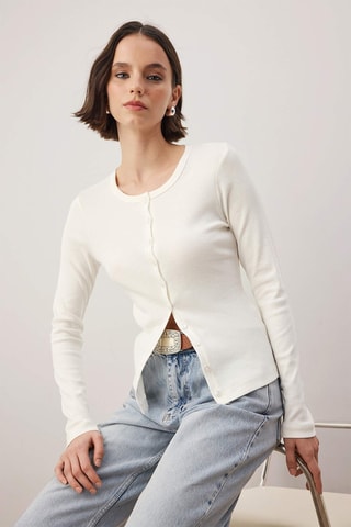 Casaco de malha slim - Cru