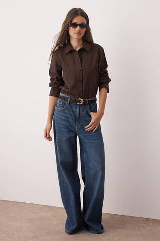 Camisa regular - Castanho-escuro