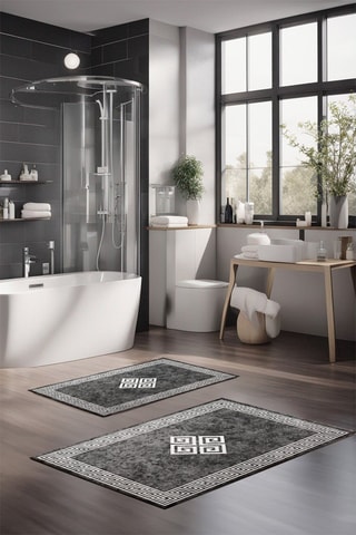 2 Badmatten - Grijs en Wit - 40 x 60 / 60 x 100 cm