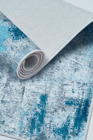 2 tapis de bain Kt495 - Bleu et blanc - 50 x 60 et 60 x 100 cm