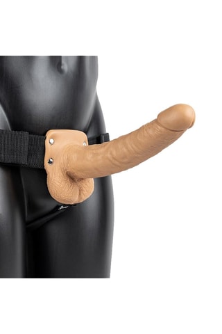 Godemiché-ceinture avec testicules pour homme  RealRock Hollow - Marron clair - 23 cm