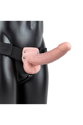 Godemiché-ceinture avec testicules pour homme  RealRock Hollow - Beige - 23 cm