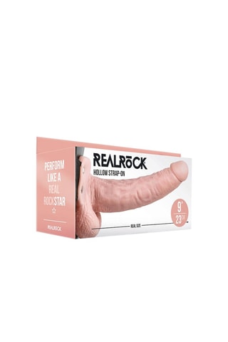 Godemiché-ceinture avec testicules pour homme  RealRock Hollow - Beige - 23 cm