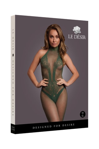 Combinaison ouverte Fishnet and Lace Bodystocking - Vert