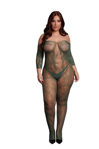 Combinaison Lace Long-Sleeved Bodystocking - Vert