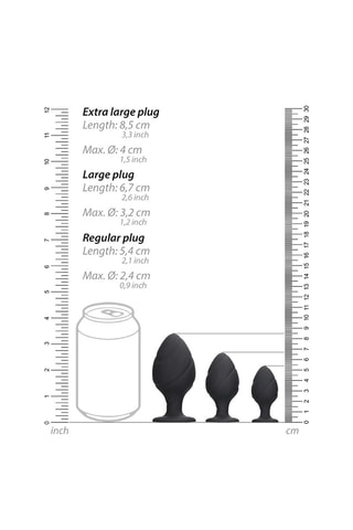 3 plugs anaux - Noir - 5,2 / 6,6 / 8,3 cm