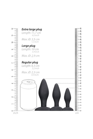 3 plugs anaux - Noir - 7,3 / 8,7 / 10,6 cm