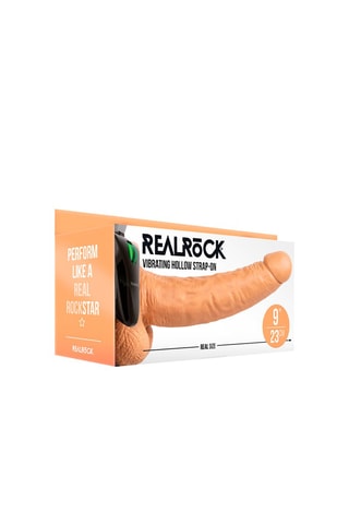 Godemiché réaliste ceinture vibrant avec testicules RealRock by Shots - Beige - 23 cm