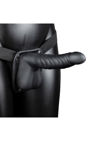 Godemiché ceinture nervuré Hollow - Noir - 17,5 cm