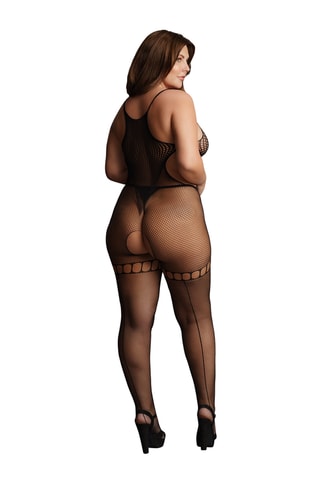Body en résille avec porte-jarettelles intégrés Plus Size - Noir