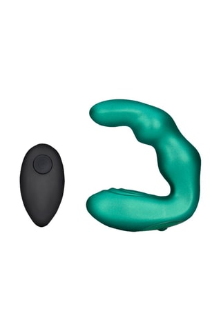 Stimulateur prostate courbé télécommandé en silicone - Vert métallisé - 9,5 cm