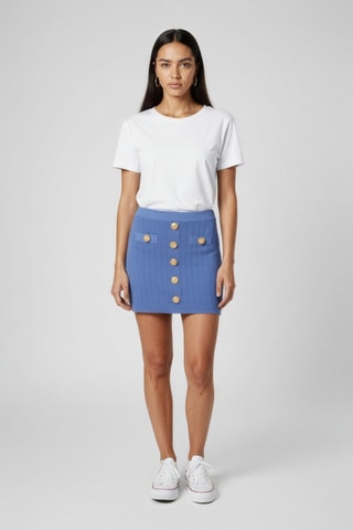 Jupe taille haute boutonnée - Bleu