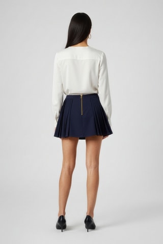 Jupe plissée en laine - Bleu marine