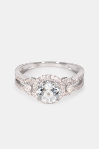 Anello Célestine - Oro bianco, diamanti e topazio