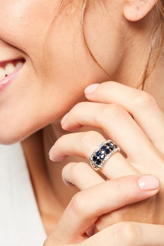 Anello Hanoï - Oro bianco, diamanti e zaffiri