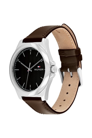 Montre à quartz en cuir - Marron et argenté
