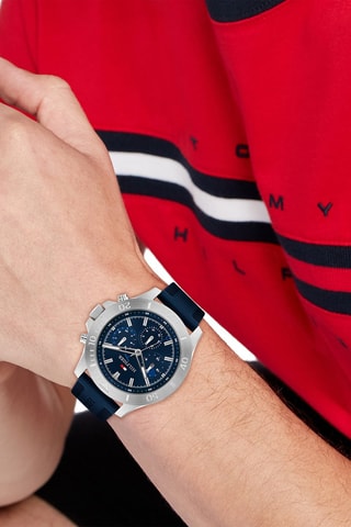 Montre à quartz en silicone - Bleu marine et argenté