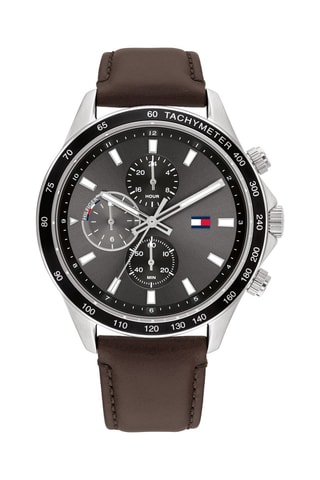 Montre à quartz en cuir Miles - Tachymètre et chronographe - Marron et argenté