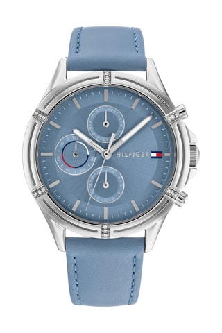 Montre à quartz en cuir - Bleu et argenté