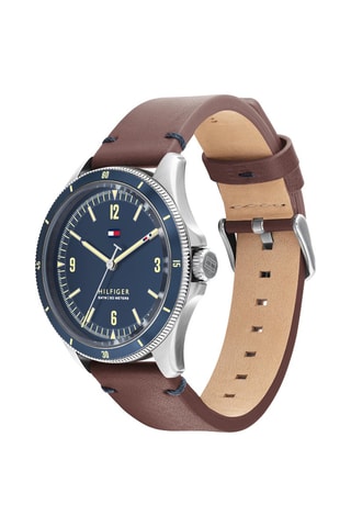 Montre à quartz en cuir - Marron et argenté