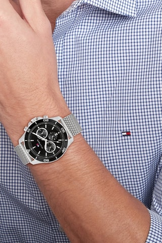 Montre à quartz en acier - Chronographe - Argenté et noir