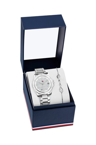 Coffret montre à quartz en acier et bracelet - Argenté