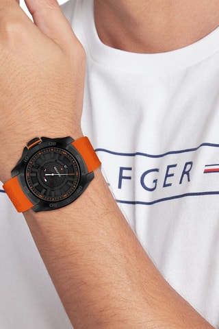 Montre à quartz en silicone Windsurf - Orange et noir