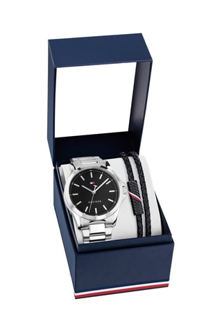 Coffret montre à quartz en acier et 2 bracelets