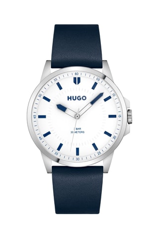 Montre à quartz en cuir - Bleu et blanc