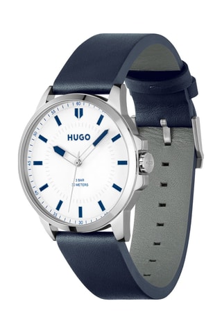 Montre à quartz en cuir - Bleu et blanc