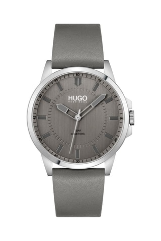 Montre à quartz en cuir Gris et argenté