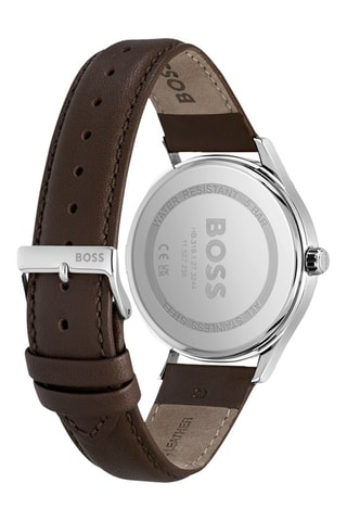 Montre à quartz en cuir de veau - Marron et argenté