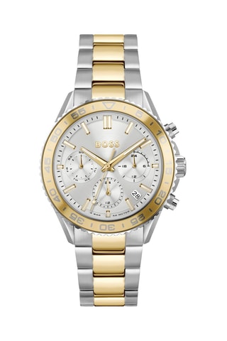 Montre à quartz en acier plaqué or fin - Chronographe - Argenté et doré