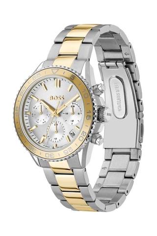 Montre à quartz en acier plaqué or fin - Chronographe - Argenté et doré