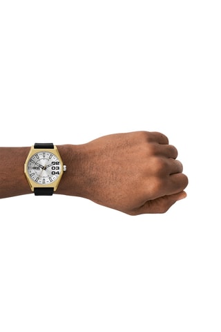 Montre à quartz en cuir - Noir et doré