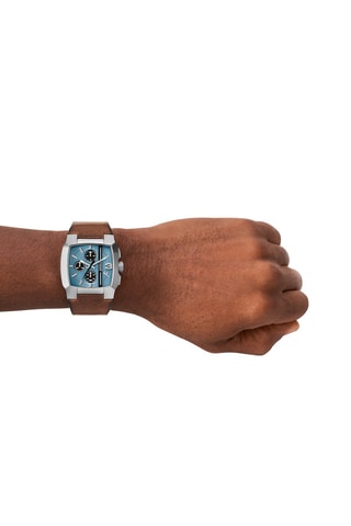 Montre à quartz en cuir - Chronographe - Marron et argenté