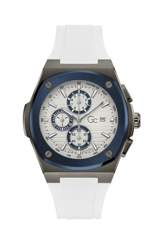 Montre à quartz en silicone - Tachymètre - Blanc et bleu