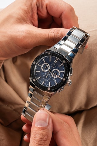 Montre à quartz en acier  - Chronographe - Argenté et noir
