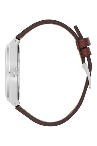 Montre à quartz en cuir véritable - Chronographe - Marron et argenté