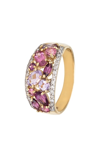 Bague Rhodomix   Or jaune, diamants, améthystes, rhodolites et tourmalines